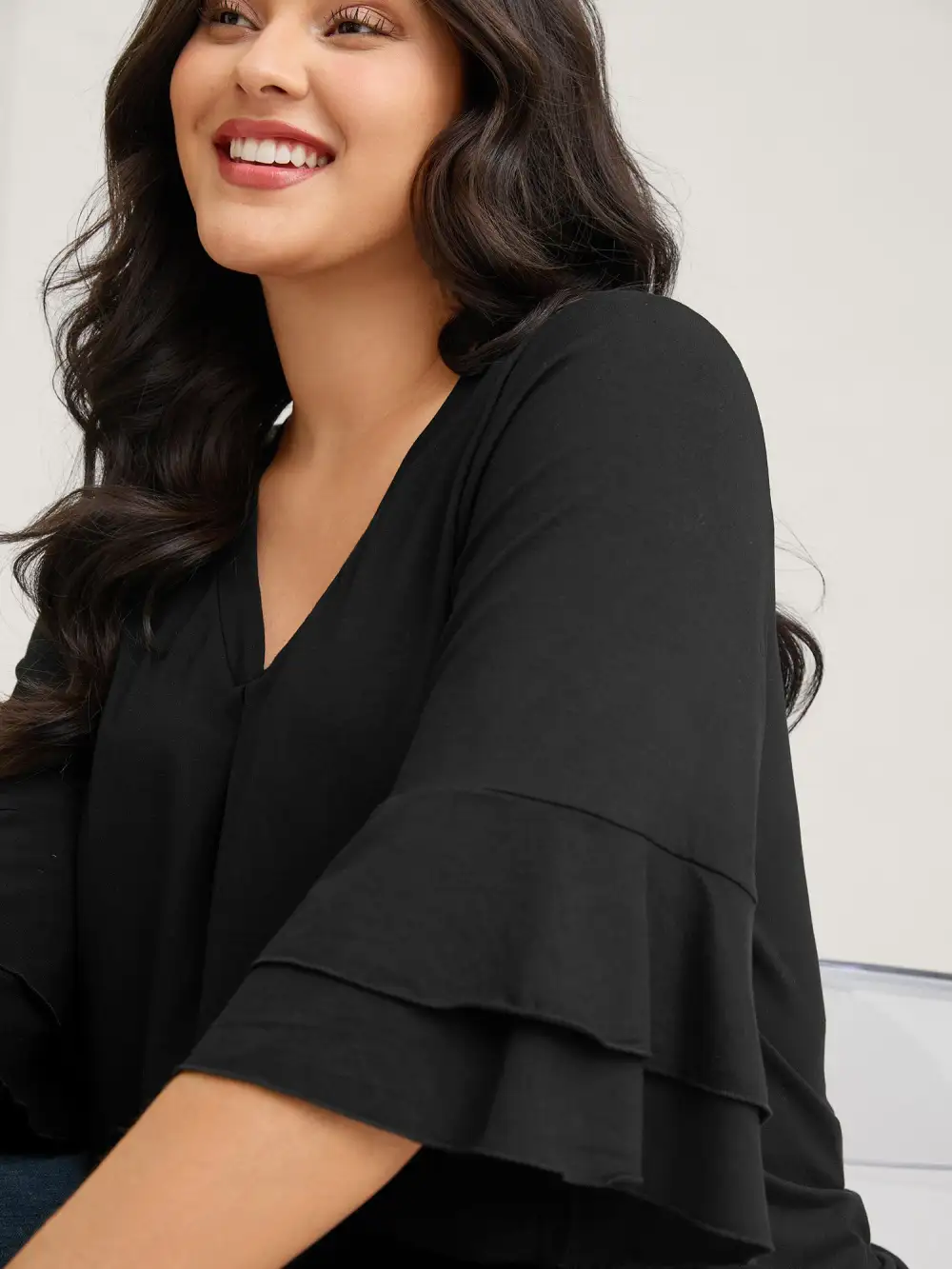 Supersoft Essentials Ruffle Layered Sleeve Pleated T-shirt