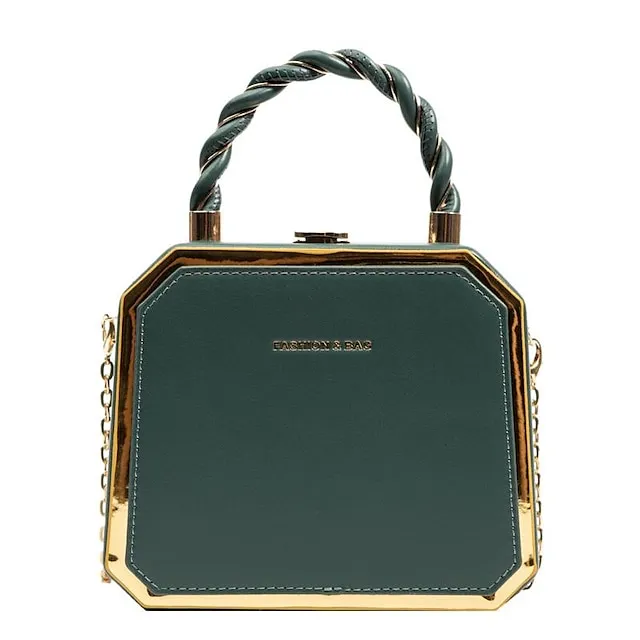 Women's Handbag Crossbody Bag PU Leather Daily Chain Waterproof Durable Letter Black Pink Dark Green
