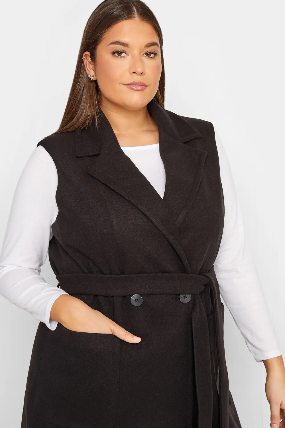 LTS Tall Natural Brown Sleeveless Double Breasted Jacket