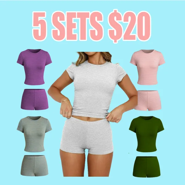 Women's Striped Two-Piece Set – Crop Top & Shorts Summer Outfit