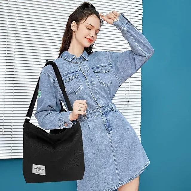 Canvas Tote Bag For Women Retro Large Size Canvas Shoulder Bag Hobo Crossbody Handbag Casual Tote For Shopping And Travel