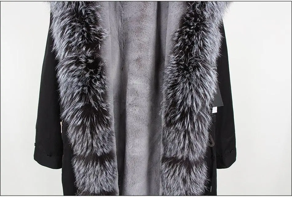 ✨Clearance Sale✨ Women's Parka Fox Fur Coats Real Fur Winter Long Black Park Cotton Thick Warm