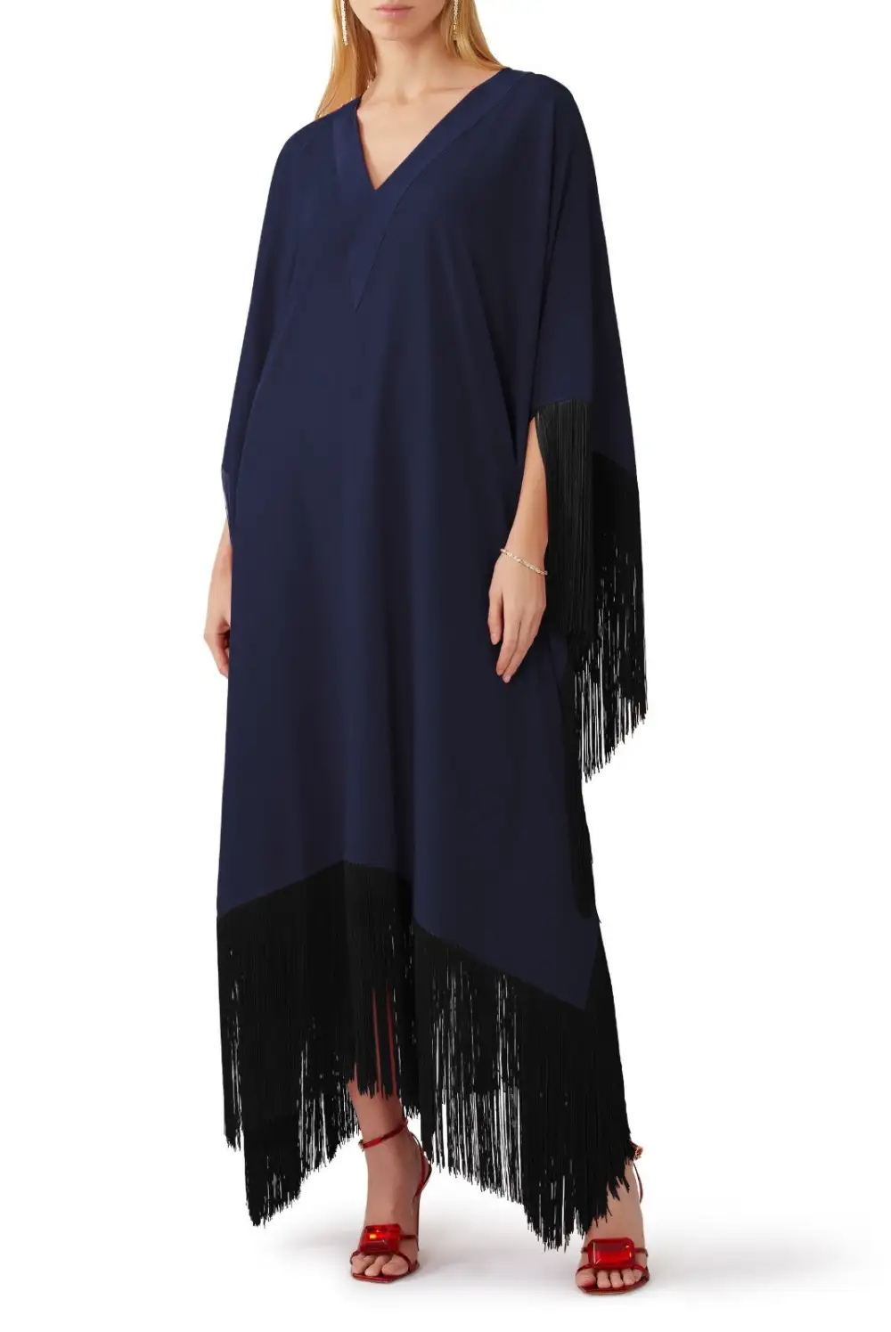 Fringed Formal  MIDI Coco Bella Silk Blend kaftan Maxi- Navy