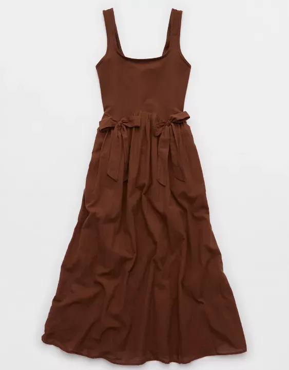 Women's Sleeveless Tank Midi Dress with Bow Detail and Pockets – Casual Summer Lounge Dress