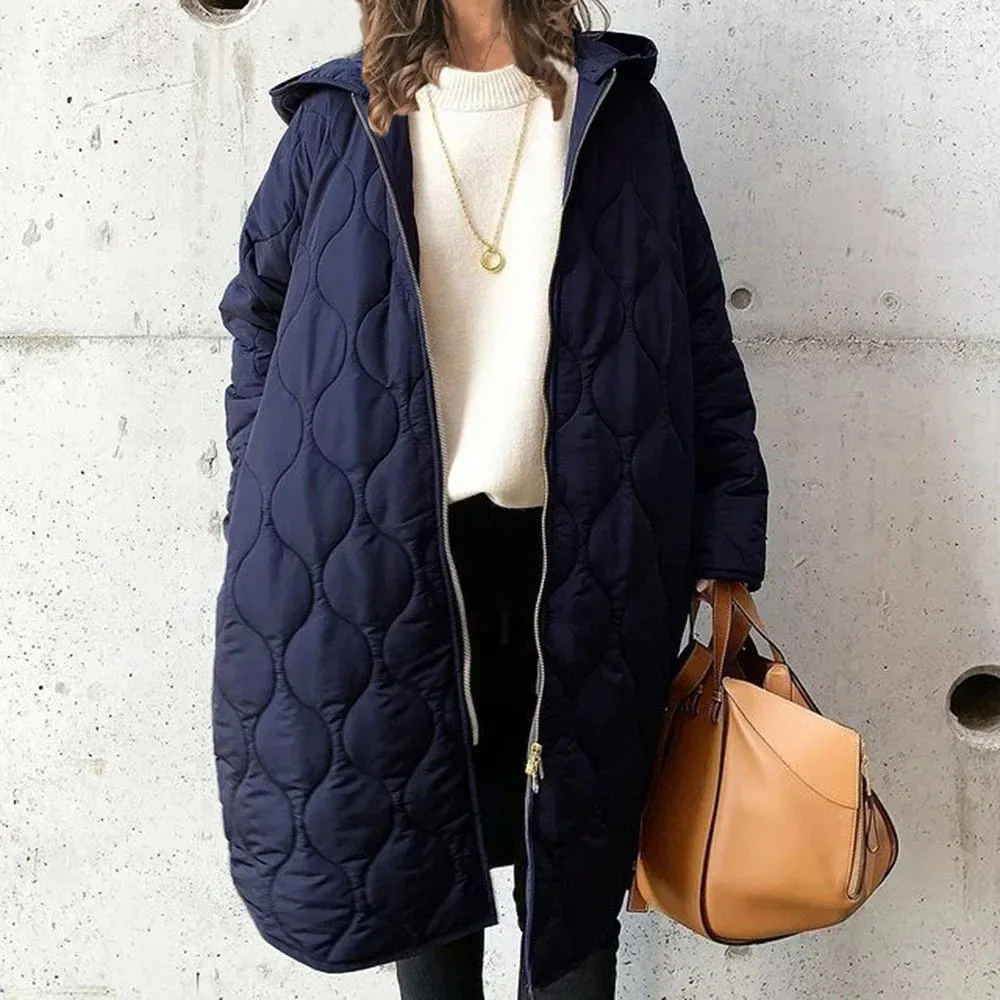 Custom Logo Winter Ladies Long Quilted Diamond Plaid Loose Casual Bubble Puffer Down Jacket Coats