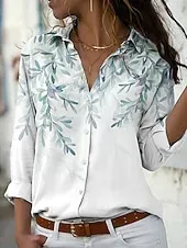 Women's Shirt Button Down Tunic Shirt Collar Long Sleeve Floral Graphic Vintage Daily Stylish Regular Tops Work Daily Holiday s Print White Blue Green Spring Fall
