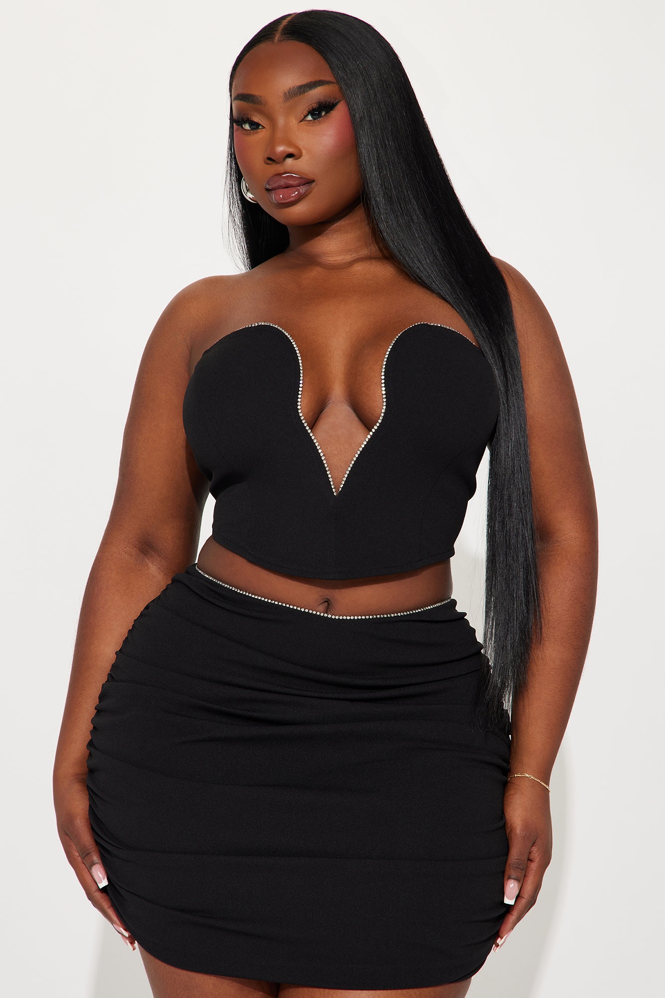 Love And Affection Rhinestone Skirt Set - Black