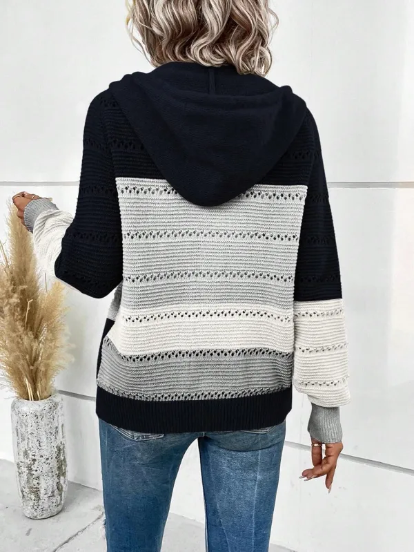 Women's Colorblock Zip Up Hoodie Jacket Long Sleeve Drawstring Hooded Cardigan Coat