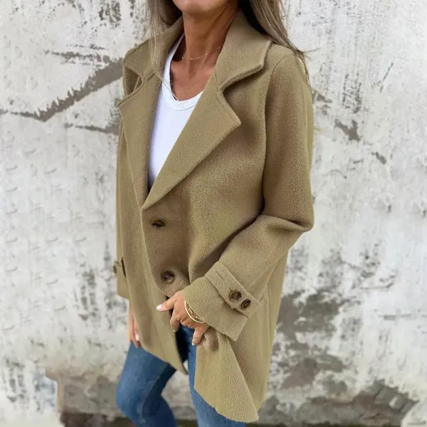 Women Wool Blend Coat 2024 Fall Lapel Single Breasted Mid Length Trench Coat Jacket Open Front Solid Long Sleeve Jacket