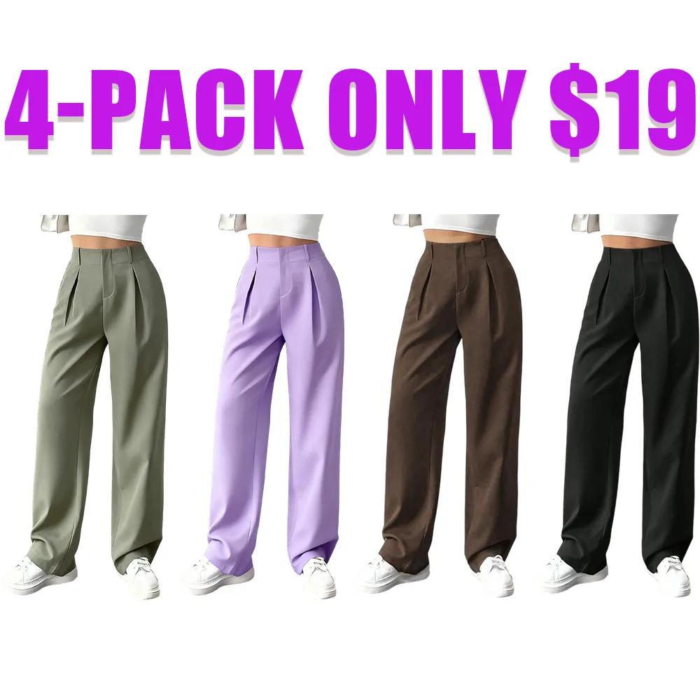 Women's Solid Wide Leg Pants: Pleated Pocket, Zipper Fly (Work/Office, Spring/Fall)