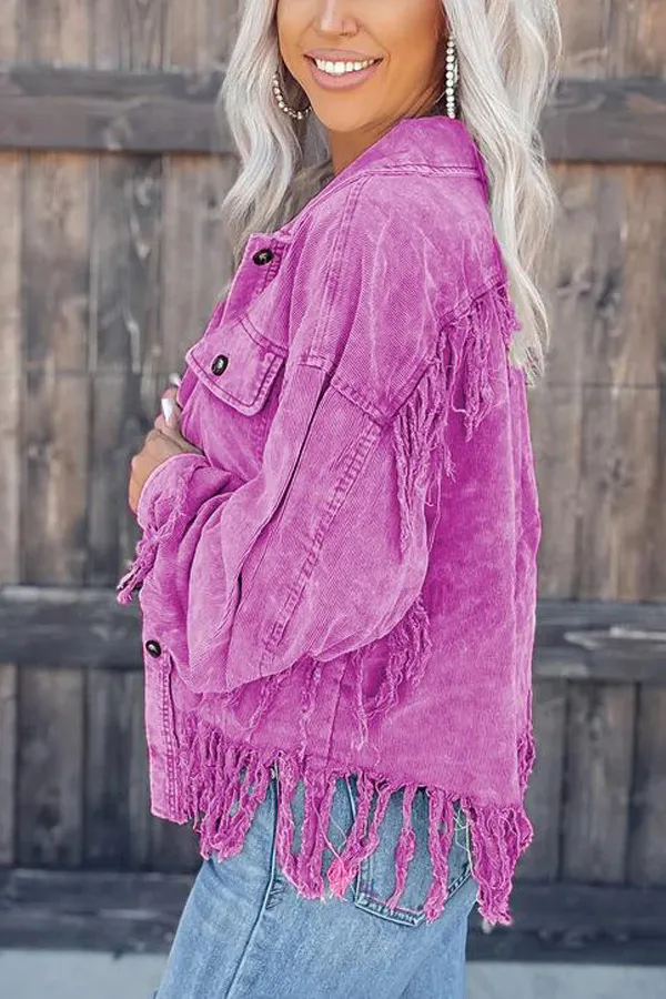 Casual Tassel Design Corduroy Jacket