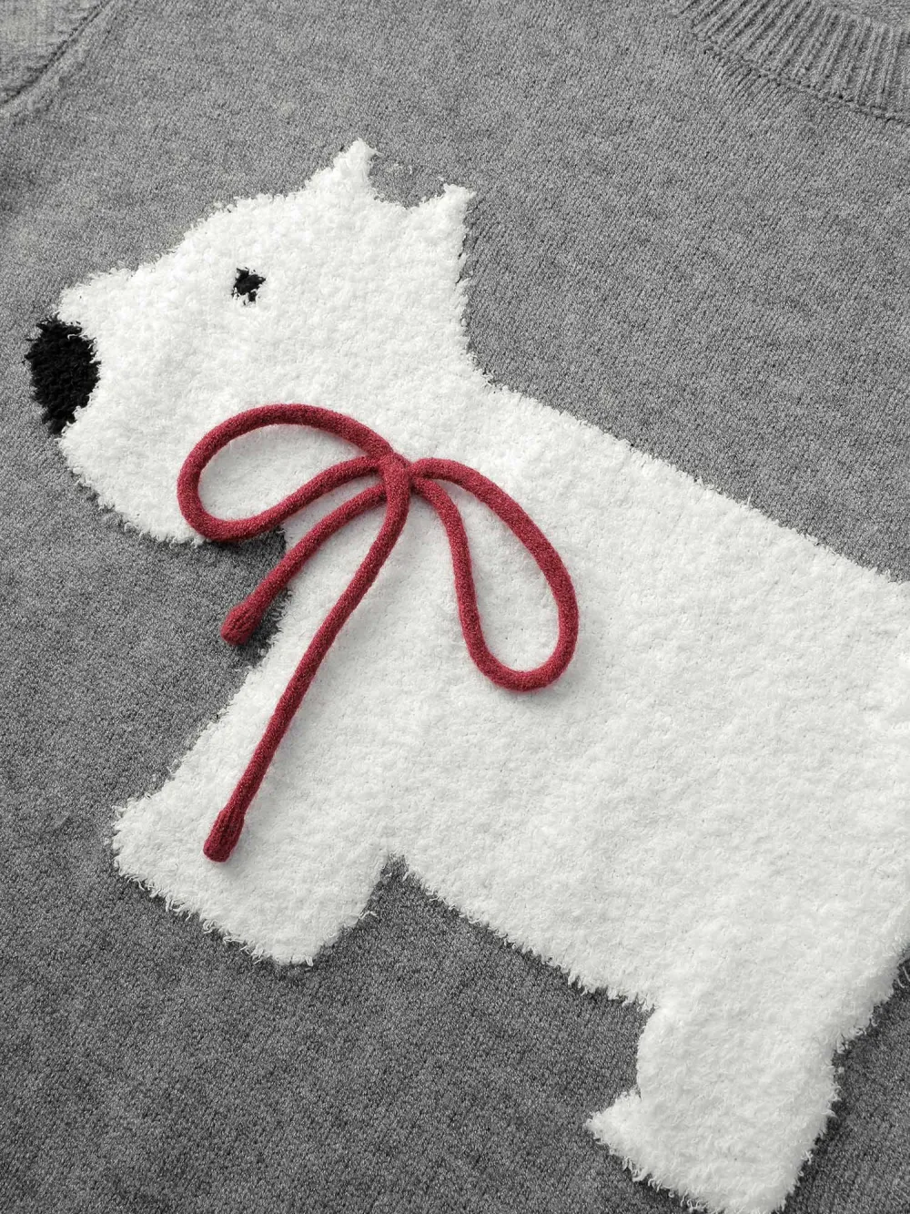 Puppy Bowknot Motif Textured Pullover