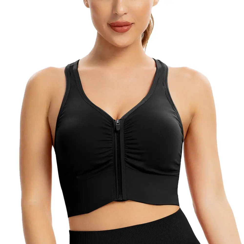 Women's Zip Front Sports Bra Padded Low Impact Wirefree Yoga Bras X Back Comfortabe Bra Workout Tank Tops