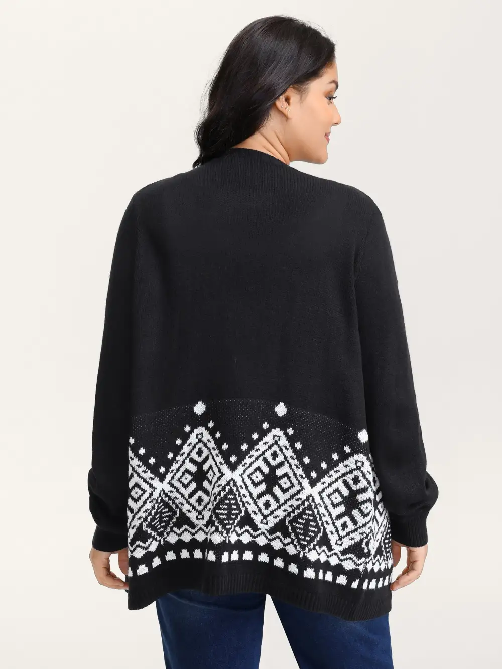 Geometrical Print Tassels Knit Cardigan