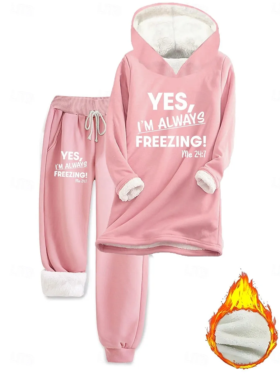 Women's Daily Stylish Two Piece Sets Tracksuit Pants Sets Long Sleeve Hooded Graphic Letter Drawstring Print Casual Daily Black Pink Dark Pink Fall Regular Fit