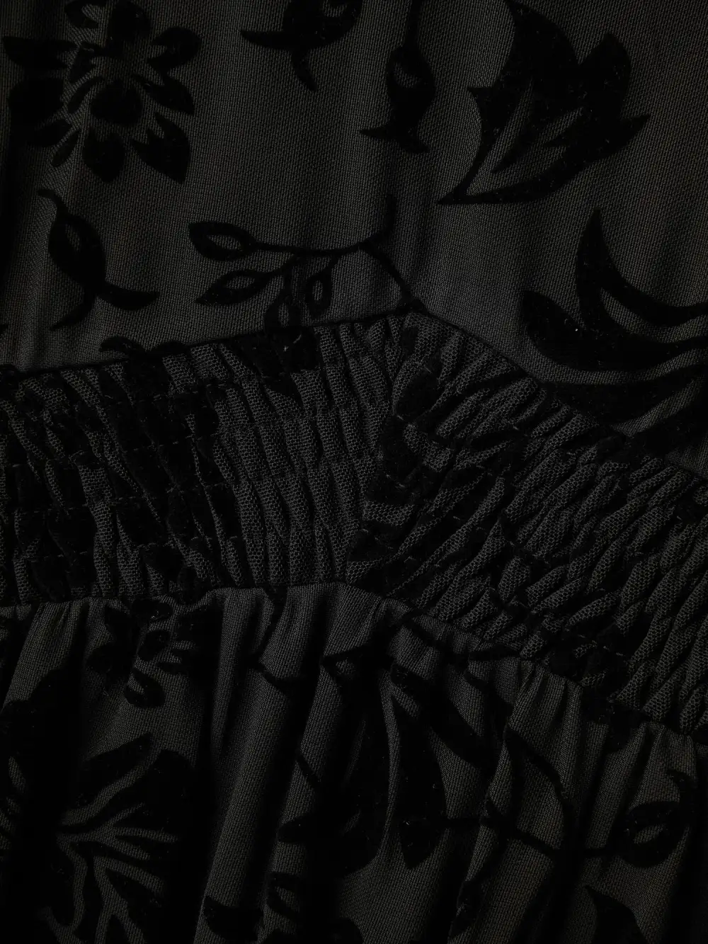 Textured Floral Shirred Waist Knee-Length Dress