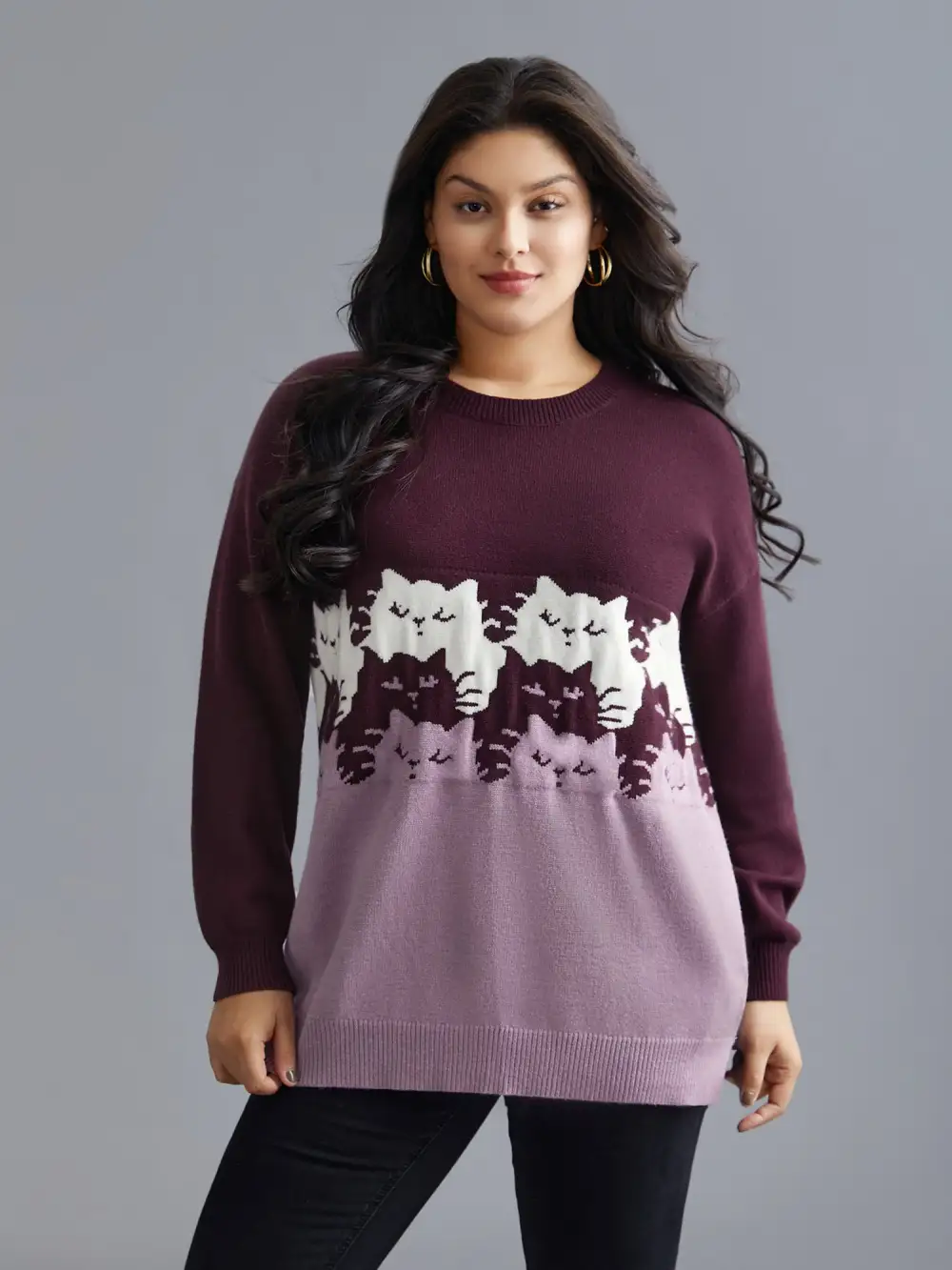 Cat Contrast Drop Shoulder Pullover