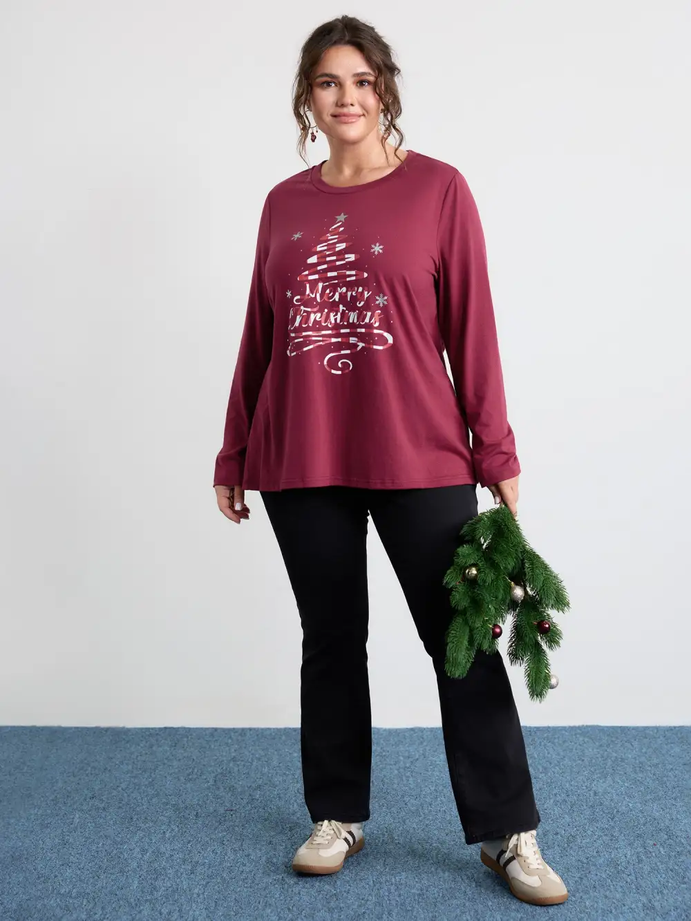 Merry Christmas Print Contrast T-Shirt