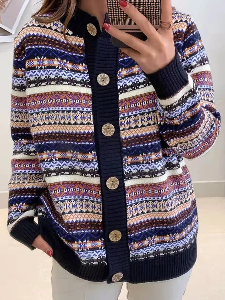 Vintage Ethnic Pattern Cozy Cardigan