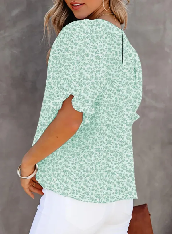 ✨Women's Crewneck Smocked Puff Sleeve Floral Print Blouse(BUY 2 10% OFF)