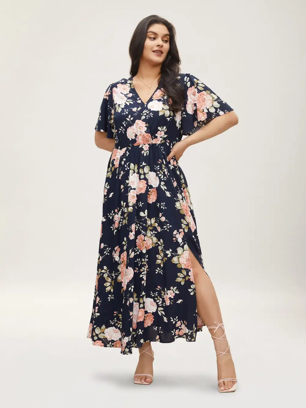 Bloom Dress - Flutter Sleeve Ditsy Floral Pocket Split Maxi Dress