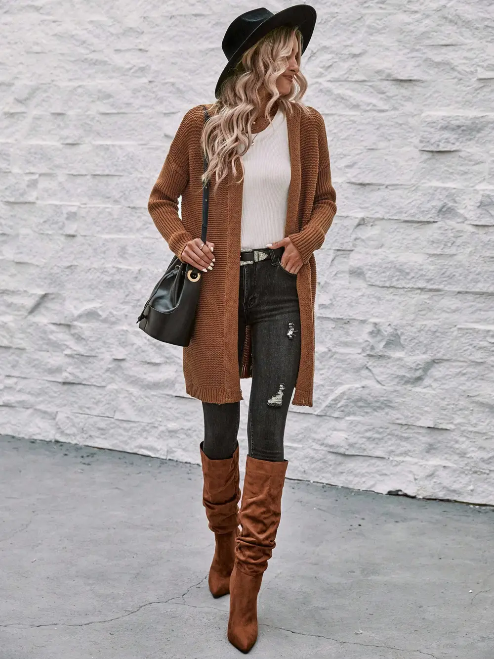 Chevron Pattern Bishop Sleeve Duster Cardigan