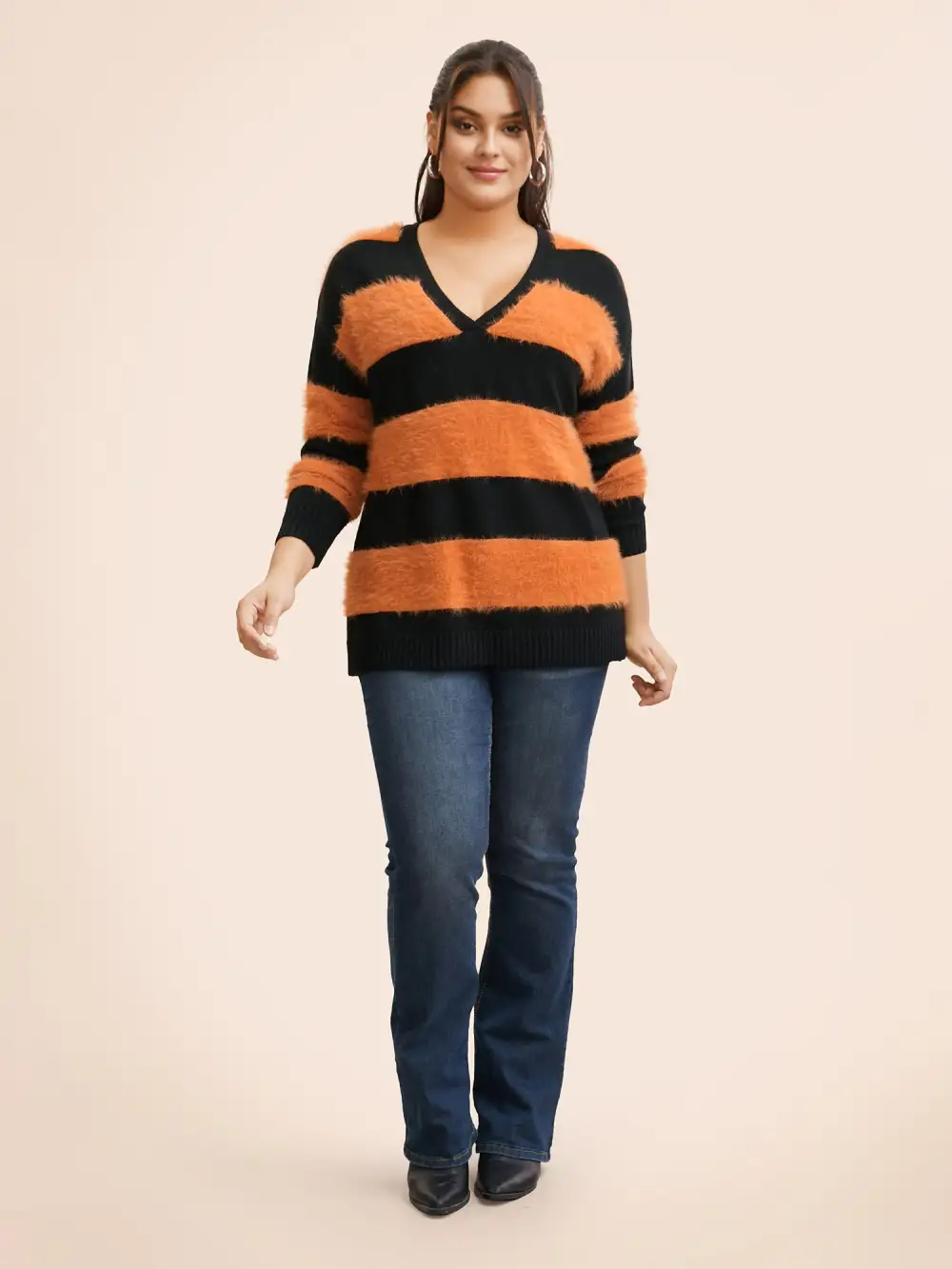 Texture Contrast V Neck Pullover