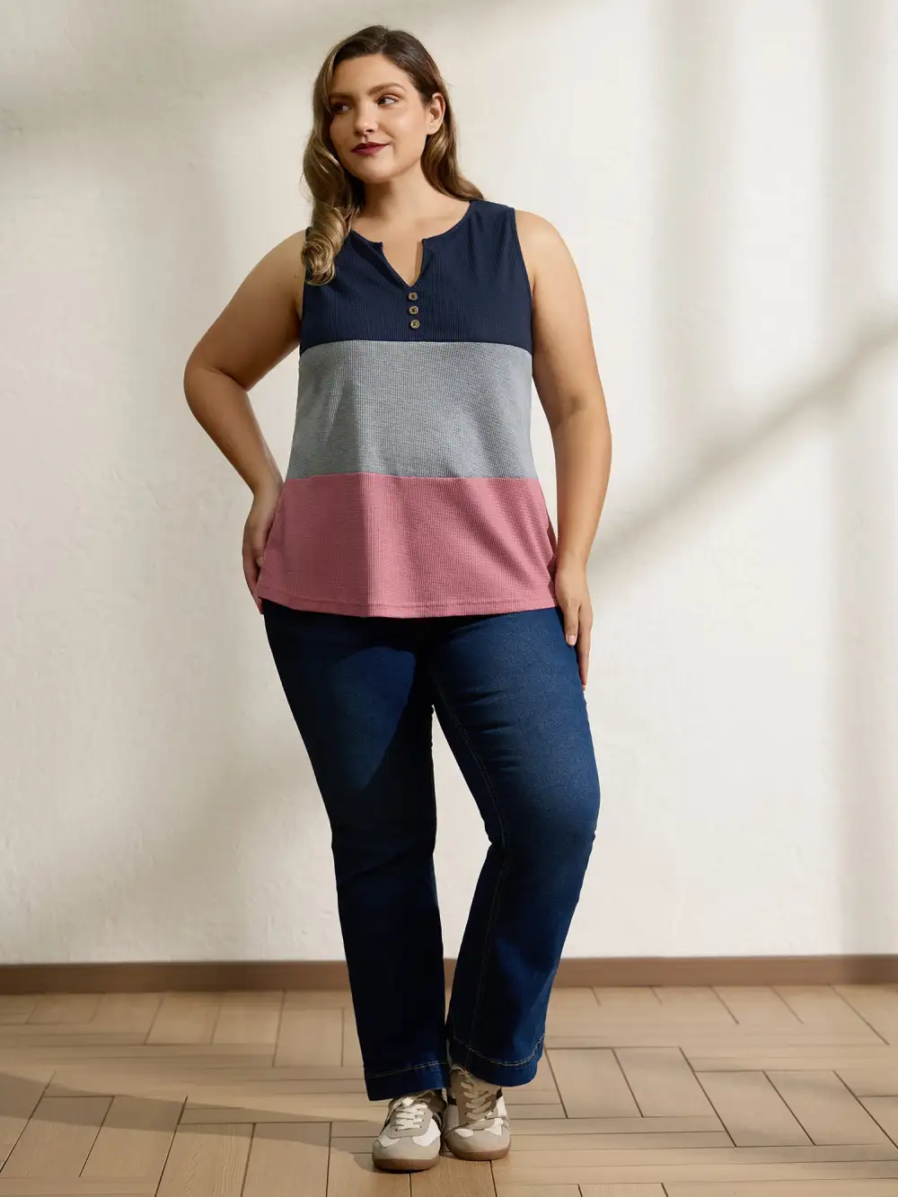 Colorful Stripes Textured Button Tank Top
