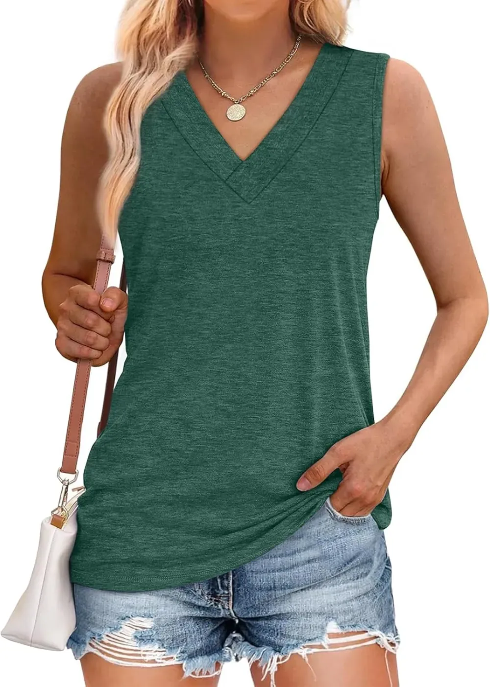 ✨Women Summer Loose Fit V Neck T Shirts Trendy Sleeveless Basic Tank Tops