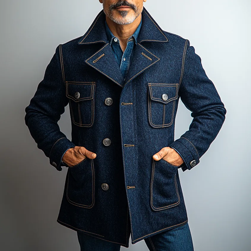 Men's Casual Lapel Single Breasted Multi-Pocket Denim Jacket