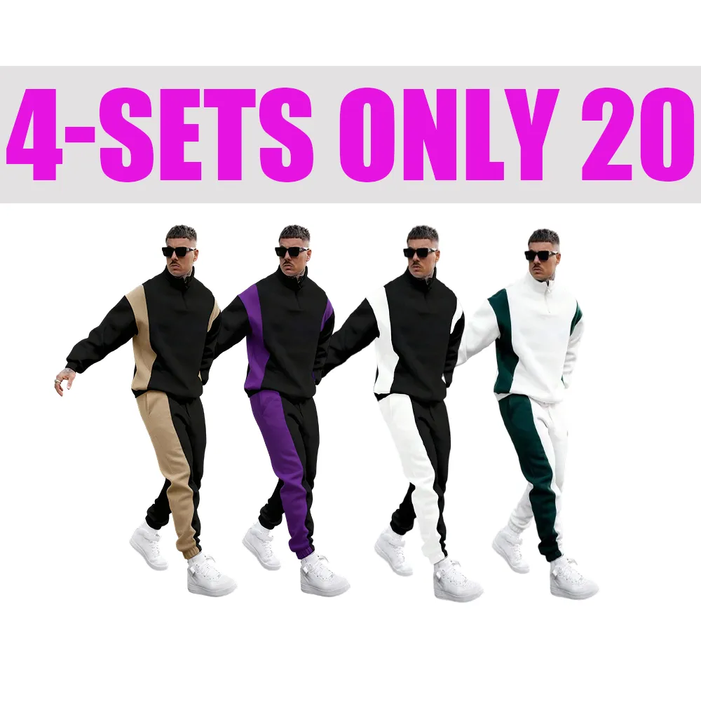 Men’s Colorblock Sweatshirt & Pants Set – Casual Fall & Winter Outfit