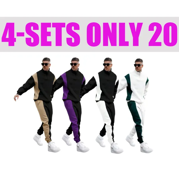 Men’s Colorblock Sweatshirt & Pants Set – Casual Fall & Winter Outfit