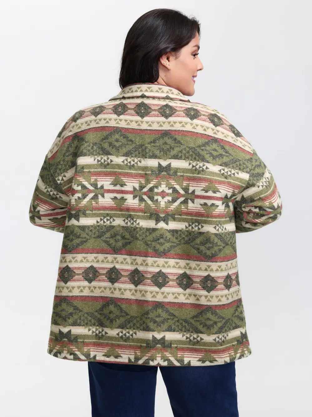 Cozy Print Wool Blend Pockets Jacket