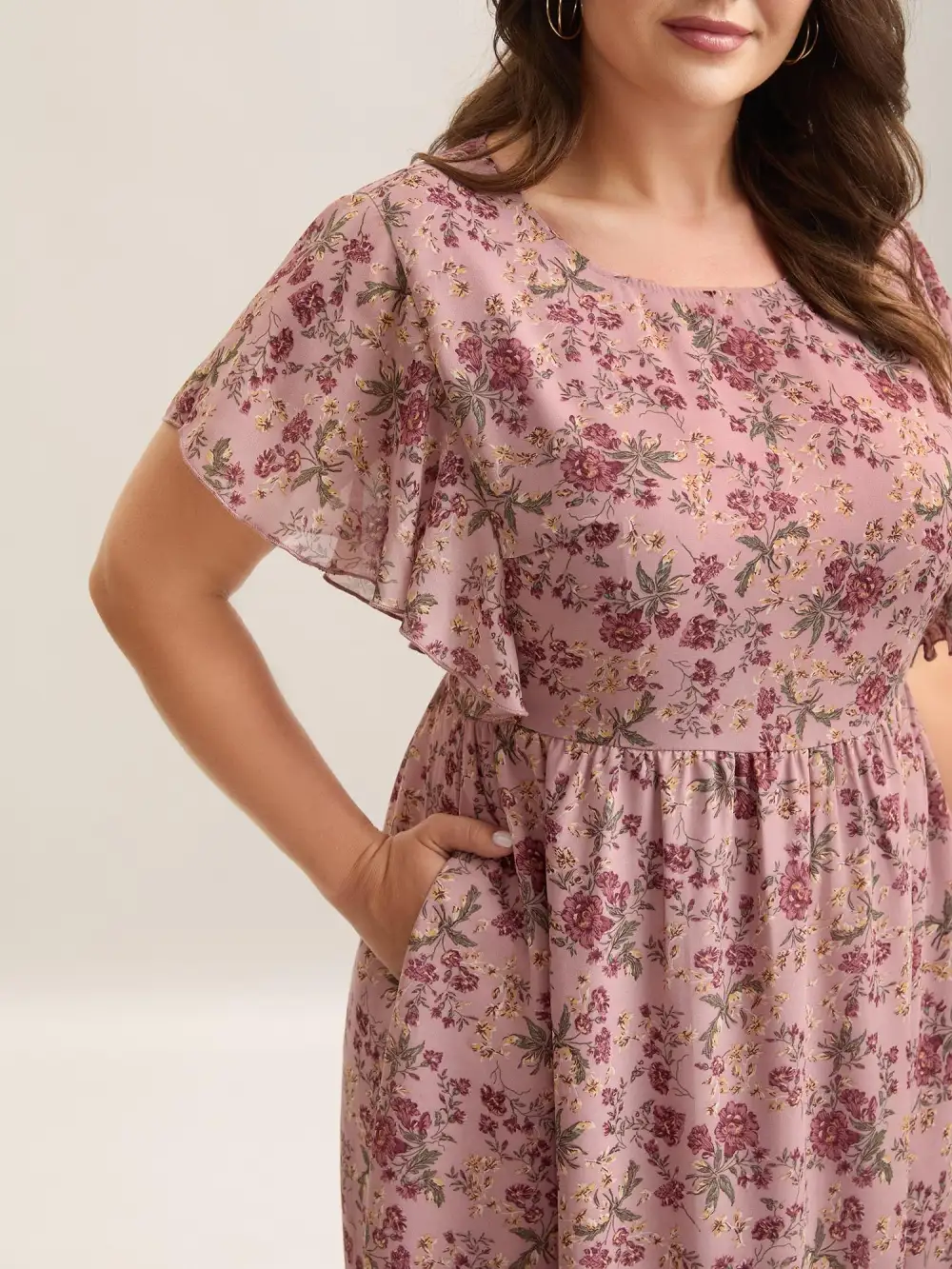 Chiffon Floral Print Ruffled Midi Dress
