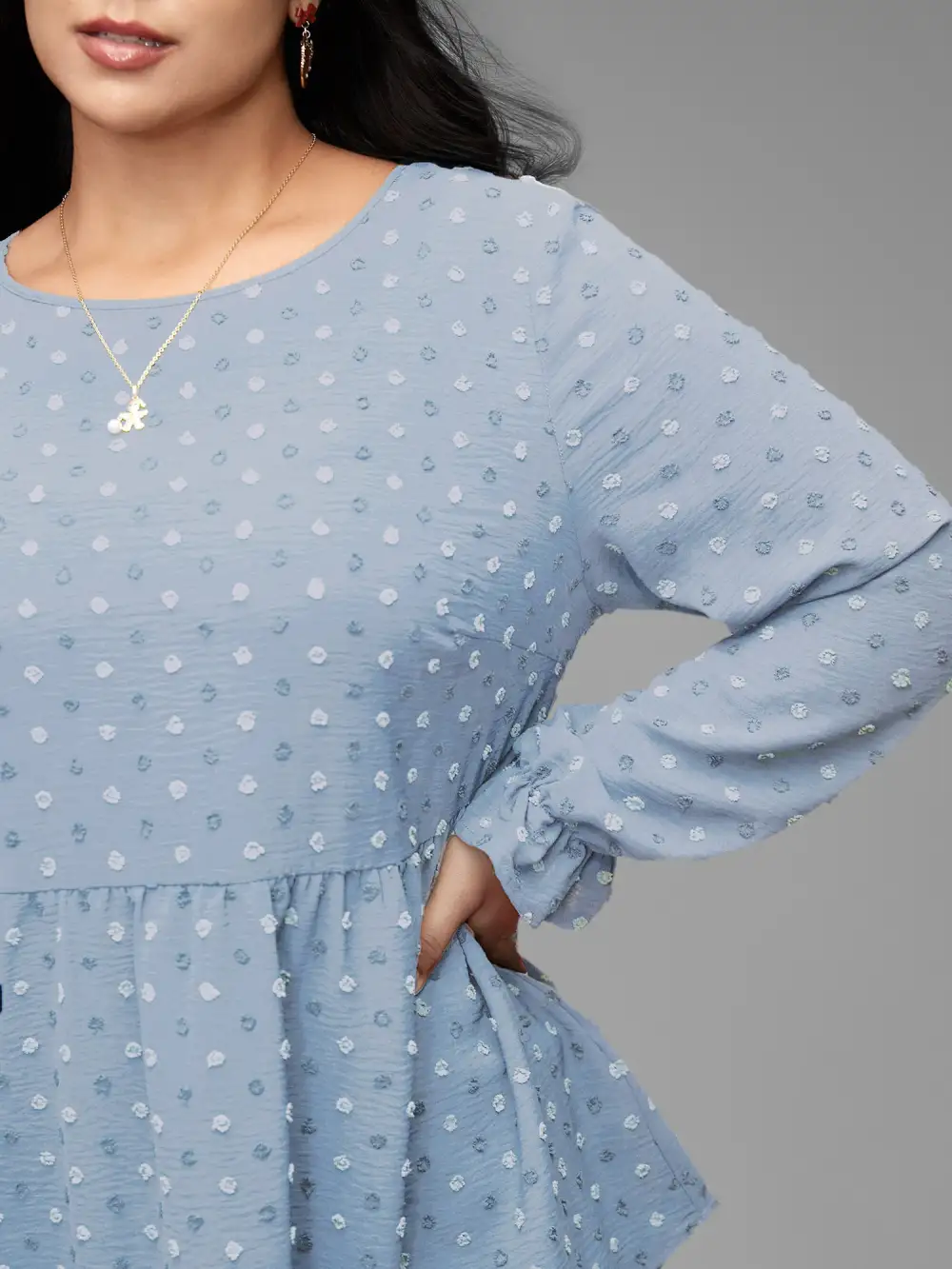 Textured Dot Elastic Cuffs A-line Blouse
