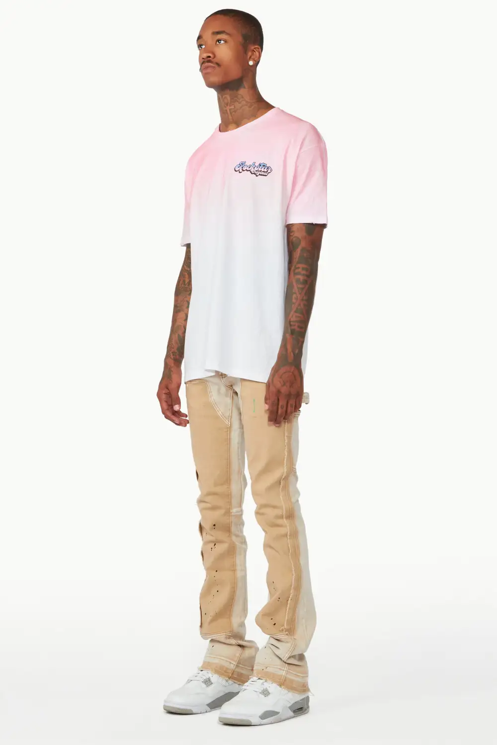 Carson Beige Stacked Flare Jean