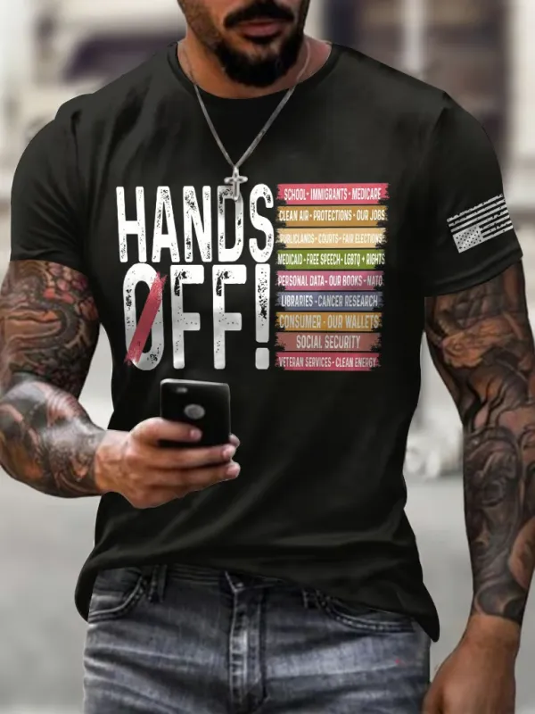 Men'S T-Shirt Men'S Retro Hands Off Protest Print T-Shirt