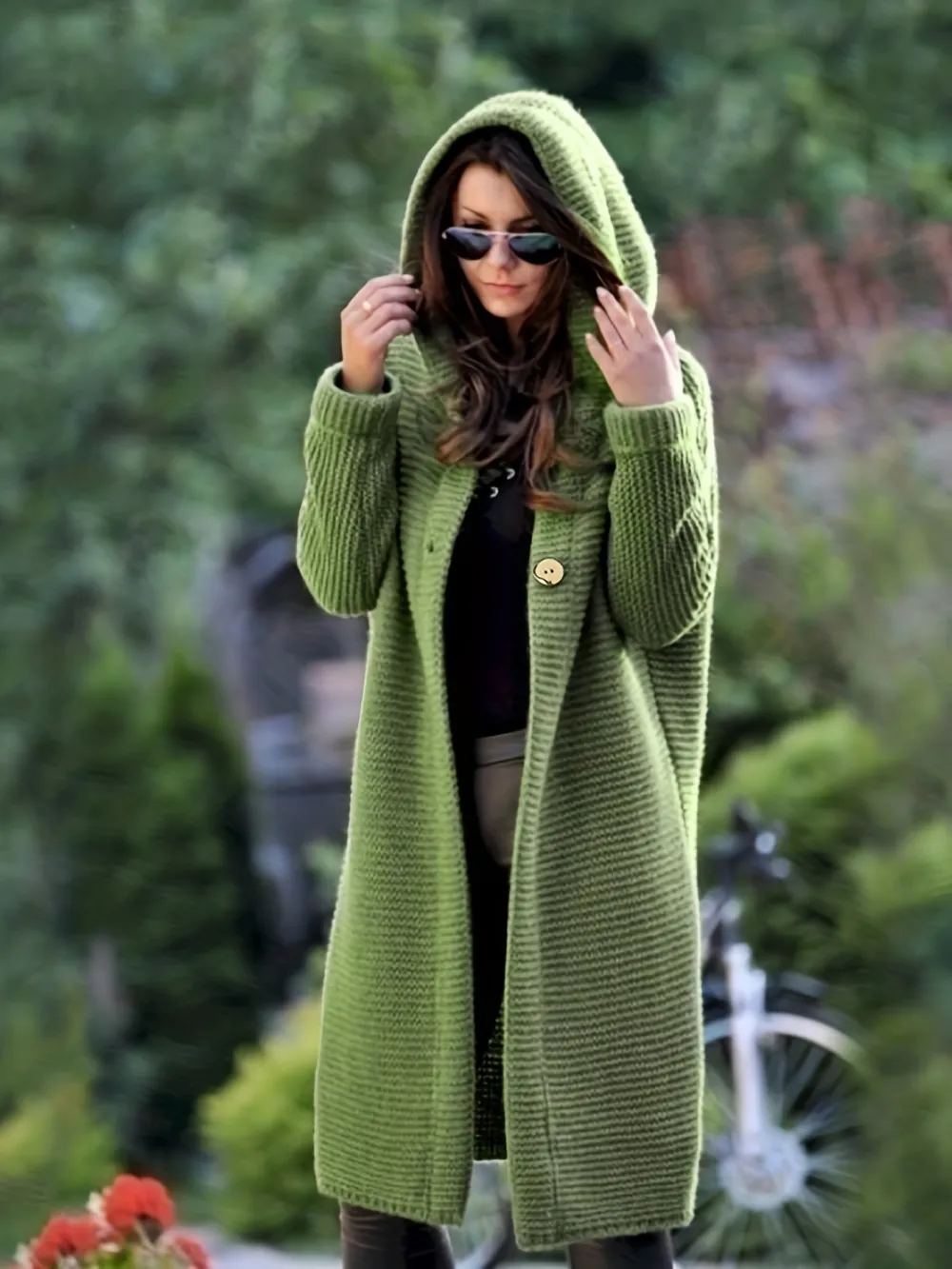 Cozy Fall/Winter Hooded Cardigan - Casual, Solid Color, Buttoned, Micro-Elastic Polyester, Easy-Care Women’s Fashion