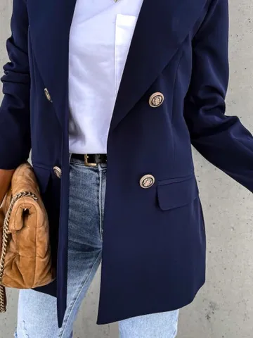 Women Casual Plain Autumn Natural Micro-Elasticity Daily Loose X-Line Regular Size Blazer