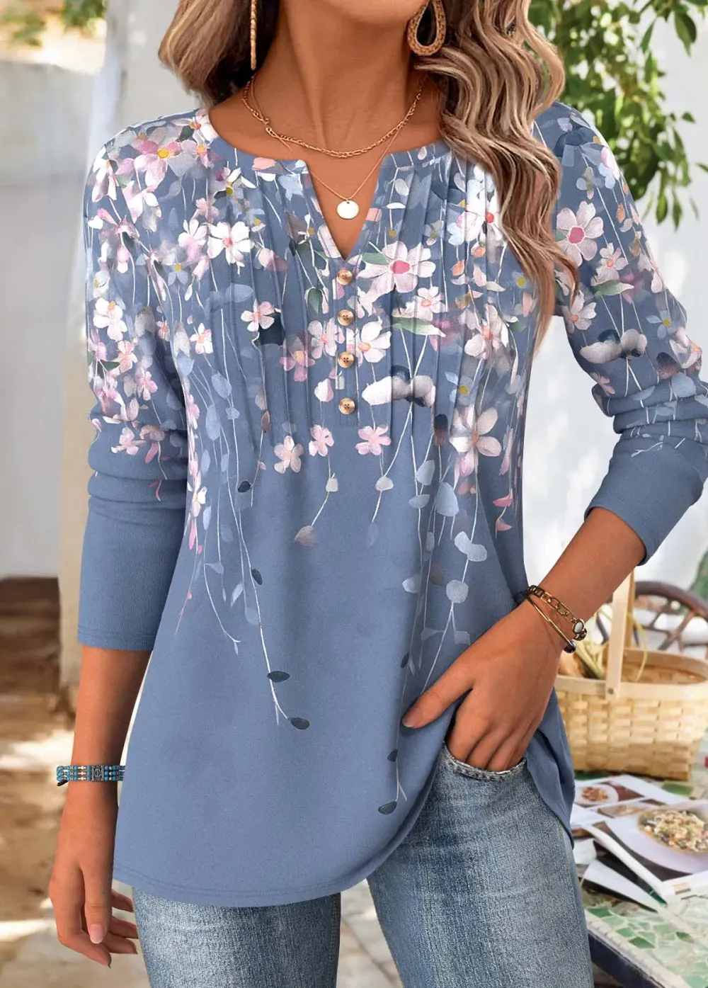 Multi Color Floral Print Long Sleeve T Shirt