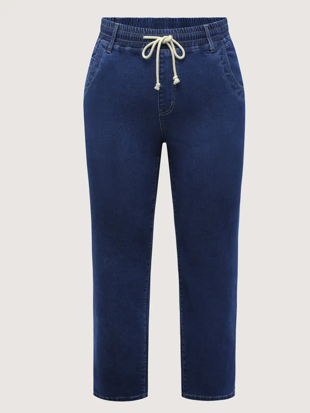 Stretchy Drawstring Waist Straight Leg Jeans