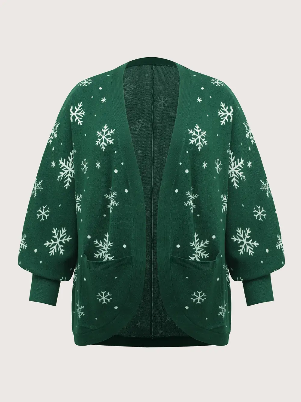 Snowflake Pattern Pockets Curvy Hem Knit Cardigan