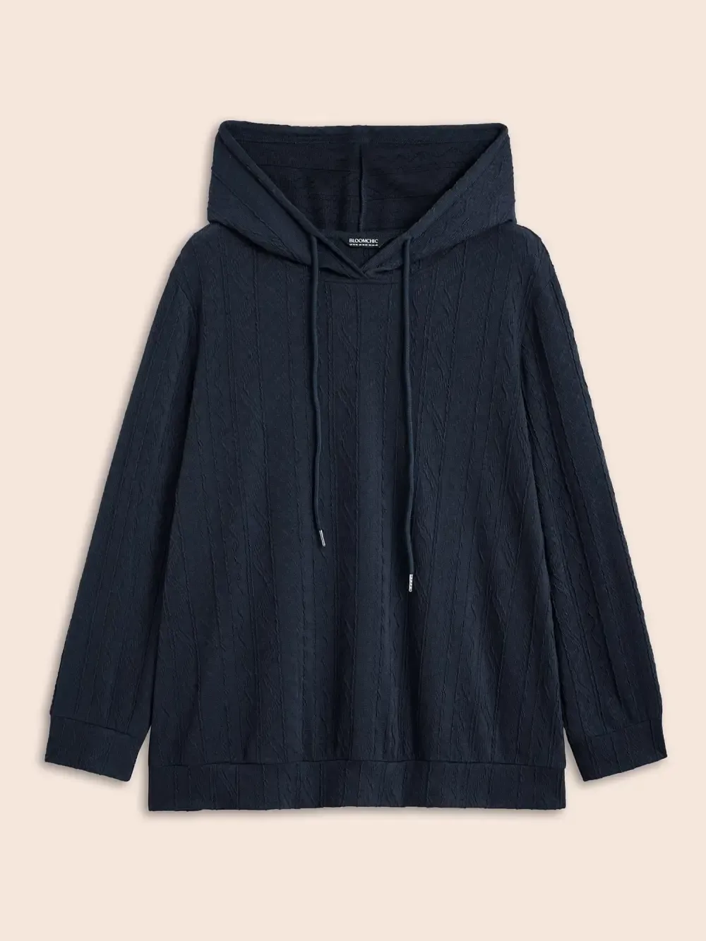 Plain Textured Hooded Drawstring Sweatshirt
