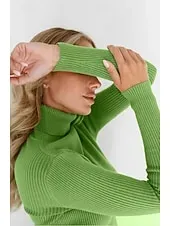 Women's Sweater Casual Soft Pure Color Ribbed Turtleneck Knitted Long Sleeve Regular Tops Knit Outdoor Daily Weekend Black White Fall Winter