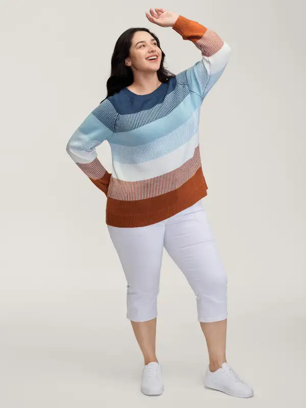 Color Stripes Textured Pullover