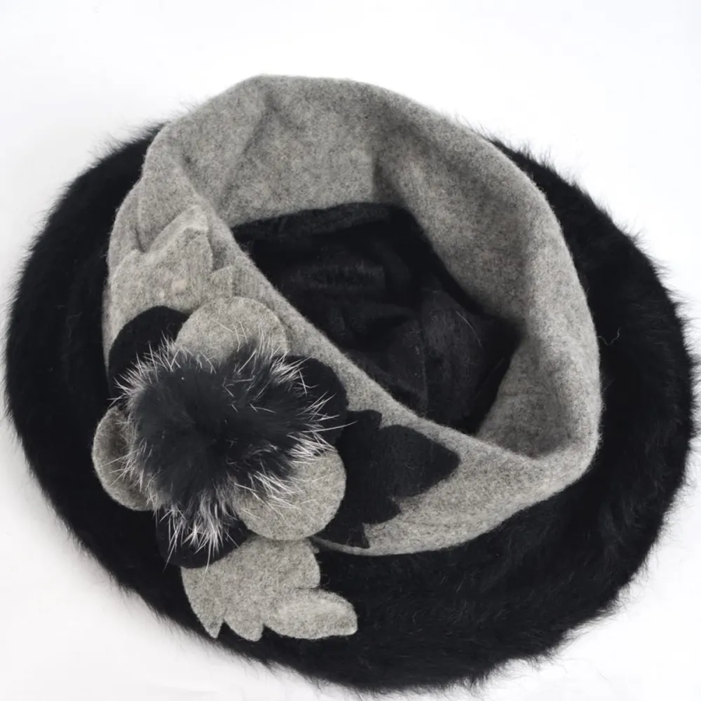 Lady French Beret 100% Wool Beret Floral Dress Beanie Winter Hat