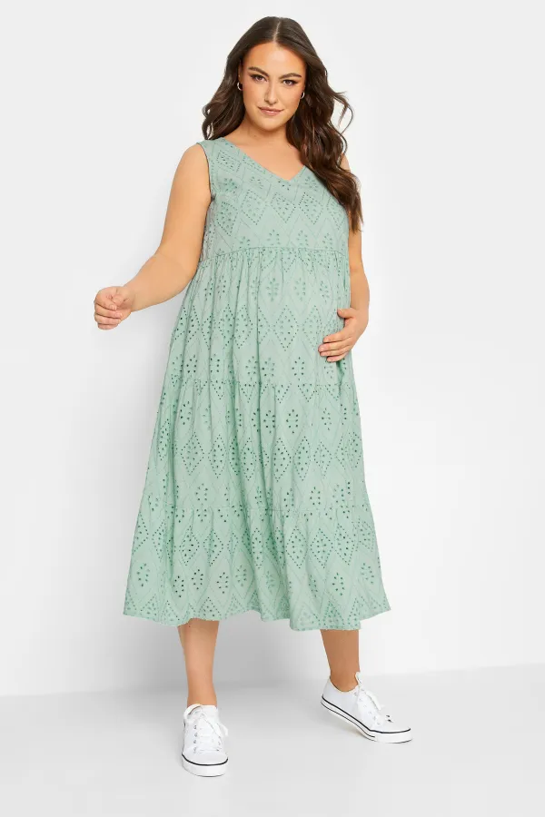BUMP IT UP MATERNITY Curve White Broderie Anglaise Tiered Midi Dress
