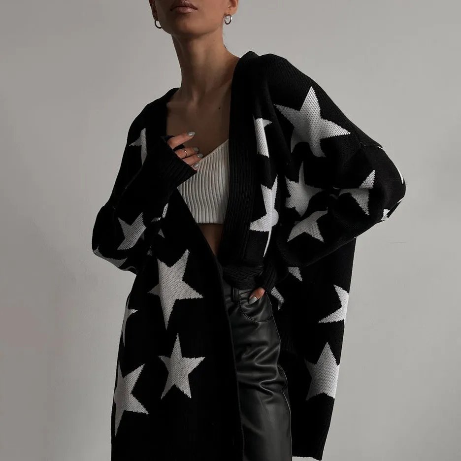 Loose Star Long Sleeve Sweater Cardigan