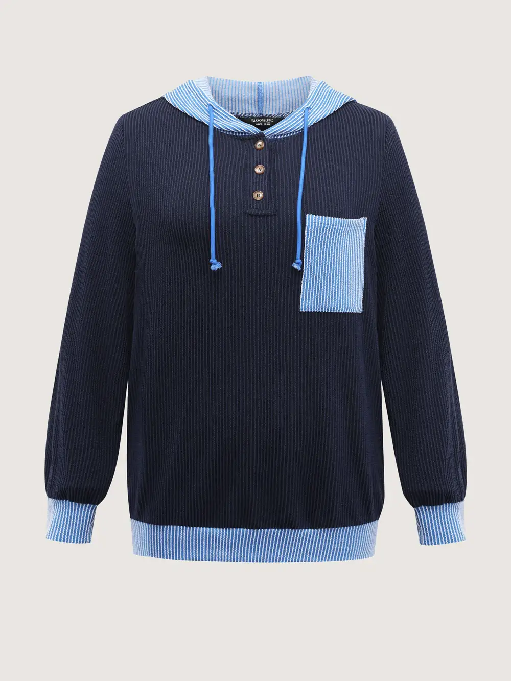 Color Contrast Textured Spliced Hoodie