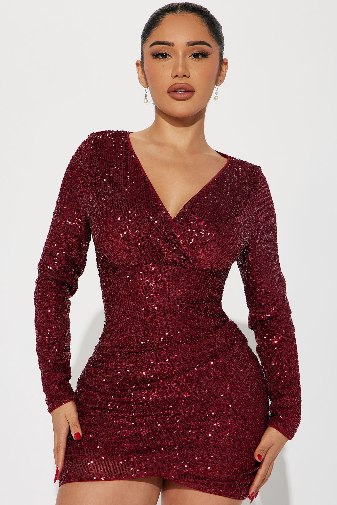 Elliana Sequin Mini Dress - Burgundy